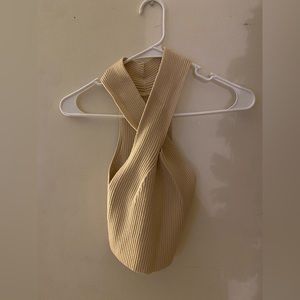 Cross-Neck Sweater Cream Crop Top